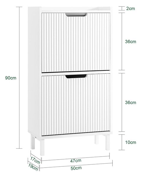SoBuy FSR177-W Vyklápěcí botník se 2 dvířky Botník Úzký botník Bílá 50x90x19 cm
