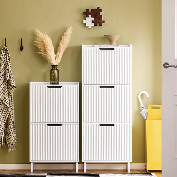 SoBuy FSR177-W Vyklápěcí botník se 2 dvířky Botník Úzký botník Bílá 50x90x19 cm