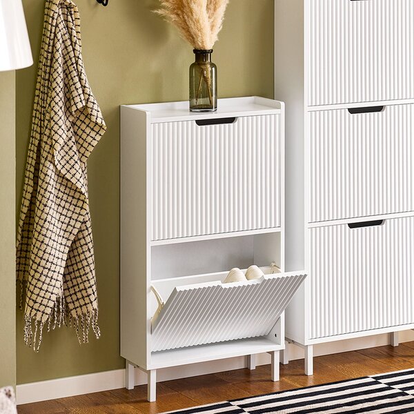 SoBuy FSR177-W Vyklápěcí botník se 2 dvířky Botník Úzký botník Bílá 50x90x19 cm