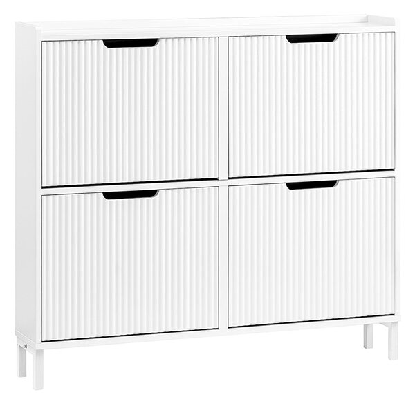SoBuy FSR177-L-W Vyklápěcí botník se 4 dvířky Botník Úzký botník Bílá 100x91x19 cm