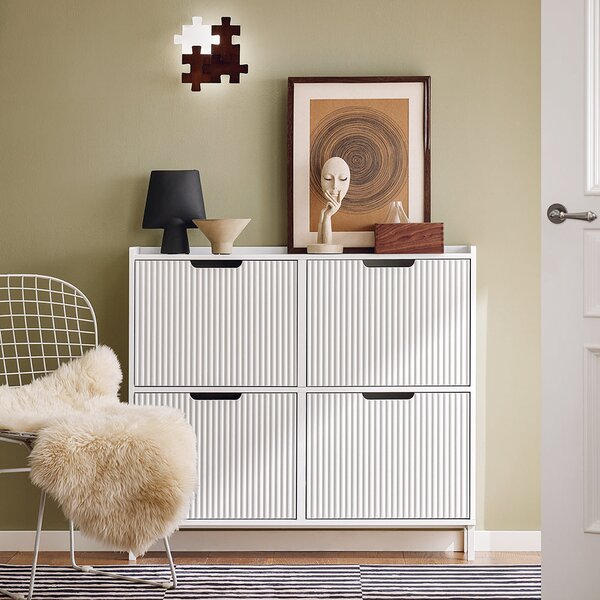 SoBuy FSR177-L-W Vyklápěcí botník se 4 dvířky Botník Úzký botník Bílá 100x91x19 cm
