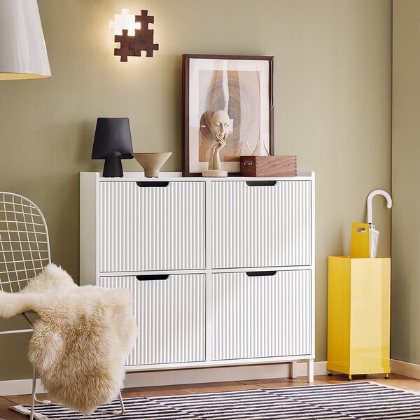SoBuy FSR177-L-W Vyklápěcí botník se 4 dvířky Botník Úzký botník Bílá 100x91x19 cm