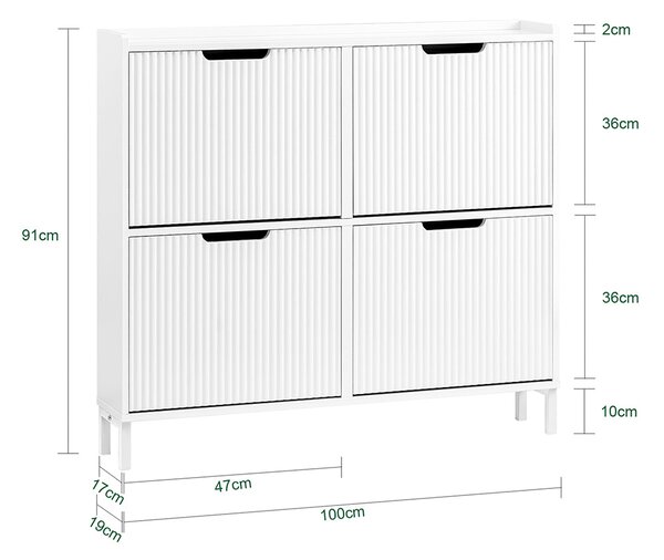 SoBuy FSR177-L-W Vyklápěcí botník se 4 dvířky Botník Úzký botník Bílá 100x91x19 cm