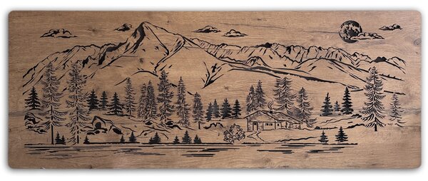 "Chata v horách" světelný obraz s baterií a pohybovým čidlem 130x50 cm provedení povrchu: dub světlý