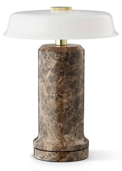 DESIGN BY US LED stolní lampa na baterie Trip No. 2, hnědá/bílá, mramor, sklo, stmívatelný, Hnědá / rez, Obývací pokoj / jídelna, Kámen, Design