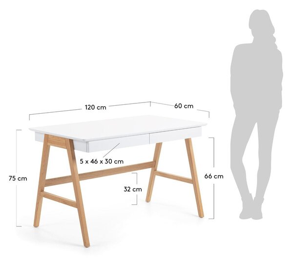 Pracovní stůl s bílou deskou Kave Home Ingo, 120 x 60 cm
