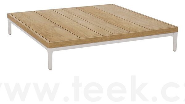 Manutti Konferenční stolek Zendo Sense, Manutti, čtvercový 96x96x15 cm, rám hliník bílý white, deska brushed teak