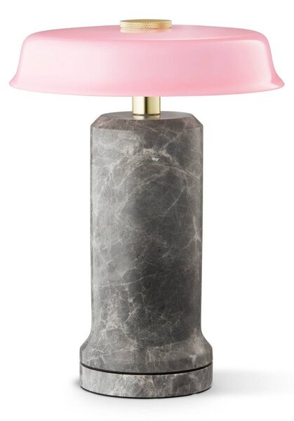DESIGN BY US LED stolní lampa na baterie Trip No. 2, stříbrná/růžová, mramor, sklo, stmívatelný, Hliník / šedá / zinek, Obývací pokoj / jídelna, Kámen, Design
