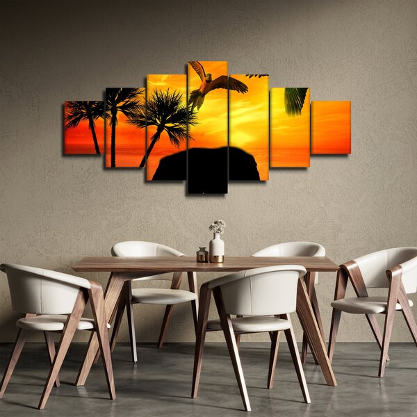 Obraz - papoušci a sloni (210x100 cm)