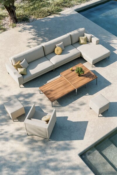Manutti Konferenční stolek Zendo Sense, Manutti, čtvercový 96x96x35 cm, rám hliník bílý white, deska brushed teak