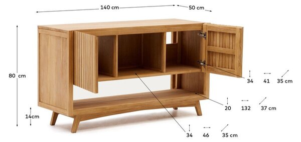 Nízká skříňka pod umyvadlo z teakového dřeva v přírodní barvě 140x80 cm Kuveni – Kave Home