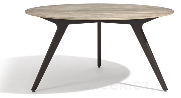 Manutti Jídelní stůl Torsa, Manutti, kulatý prům. 125x73 cm, rám teak, deska keramika 12 mm, dekor fossil
