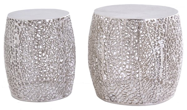 Designový set dvou kulatých konferenčních stolků Hoja ve stříbrné barvě z kovu 40cm