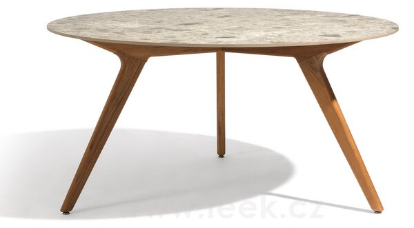 Manutti Jídelní stůl Torsa, Manutti, kulatý prům. 125x73 cm, rám teak, deska keramika 12 mm, dekor fossil
