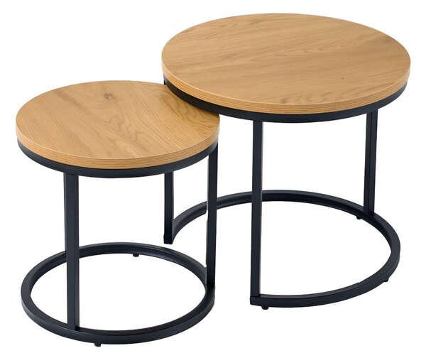 Set dvou designových kulatých konferenčních stolků Nadjá v industriálním stylu z kovu a dřeva