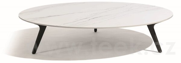 Manutti Nízký stůl Torsa, Manutti, kulatý prům. 125x24 cm, rám teak, deska keramika 12 mm, dekor fossil