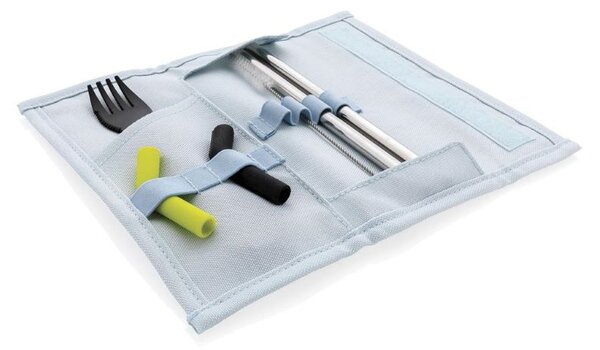 Set příborů a slámek Tierra, 2ks, XD Design, světle modrý