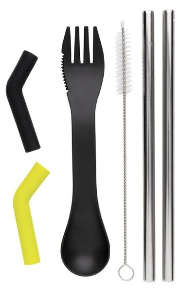 Set příborů a slámek Tierra, 2ks, XD Design, světle modrý