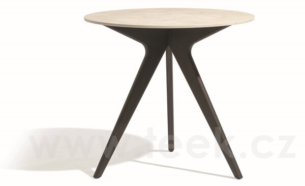 Manutti Zvýšený jídelní stůl Torsa, Manutti, kulatý prům. 80x91 cm, rám teak, deska keramika 12 mm, dekor fossil