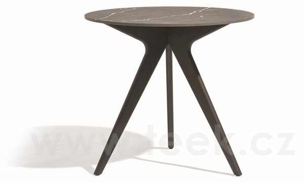 Manutti Zvýšený jídelní stůl Torsa, Manutti, kulatý prům. 80x91 cm, rám teak, deska keramika 12 mm, dekor fossil