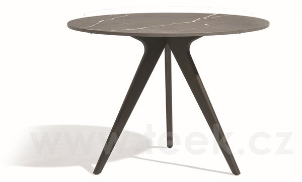 Manutti Zvýšený jídelní stůl Torsa, Manutti, kulatý prům. 100x91 cm, rám teak, deska keramika 12 mm, dekor fossil