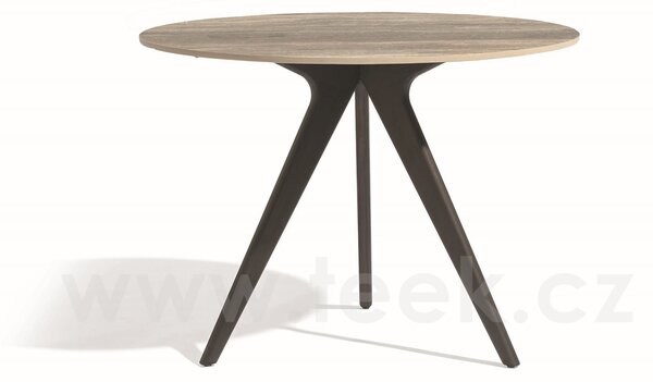 Manutti Zvýšený jídelní stůl Torsa, Manutti, kulatý prům. 100x91 cm, rám teak, deska keramika 12 mm, dekor fossil