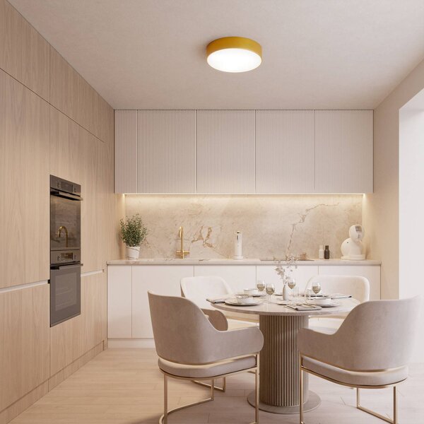 TEMAR LIGHTING Stropní svítidlo Cleo, Ø 30 cm, IP20, zlatá barva, kov, E27, stmívatelný, Mosaz / zlato, Obývací pokoj / jídelna, Moderní