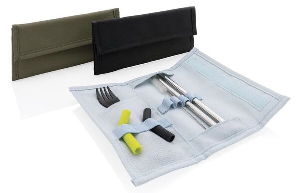 Set příborů a slámek Tierra, 2ks, XD Design, světle modrý
