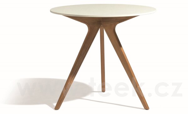 Manutti Zvýšený jídelní stůl Torsa, Manutti, kulatý prům. 80x91 cm, rám teak, deska keramika 12 mm, dekor fossil