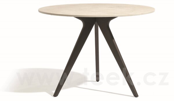 Manutti Zvýšený jídelní stůl Torsa, Manutti, kulatý prům. 100x91 cm, rám teak, deska keramika 12 mm, dekor fossil