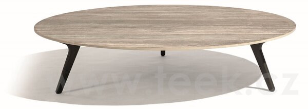 Manutti Nízký stůl Torsa, Manutti, kulatý prům. 125x24 cm, rám teak, deska keramika 12 mm, dekor fossil
