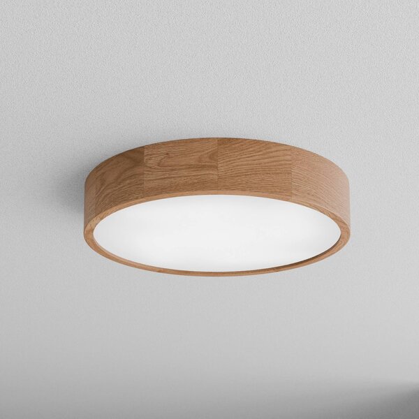 TEMAR LIGHTING Stropní světlo Cleo DR475, IP54, Ø 47,5 cm, dubové dřevo, E27, stmívatelný, Světlé dřevo, Koupelna, Dřevo