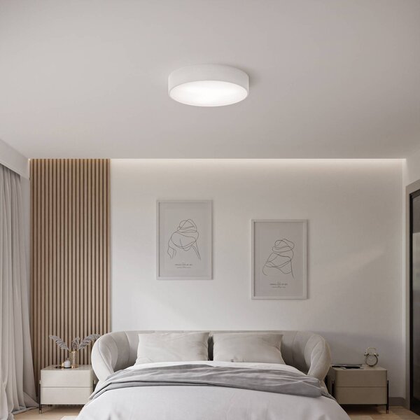 TEMAR LIGHTING Stropní světlo Cleo, Ø 40 cm, IP20, bílá, kov, E27, stmívatelný, Bílá / opál, Obývací pokoj / jídelna, Moderní