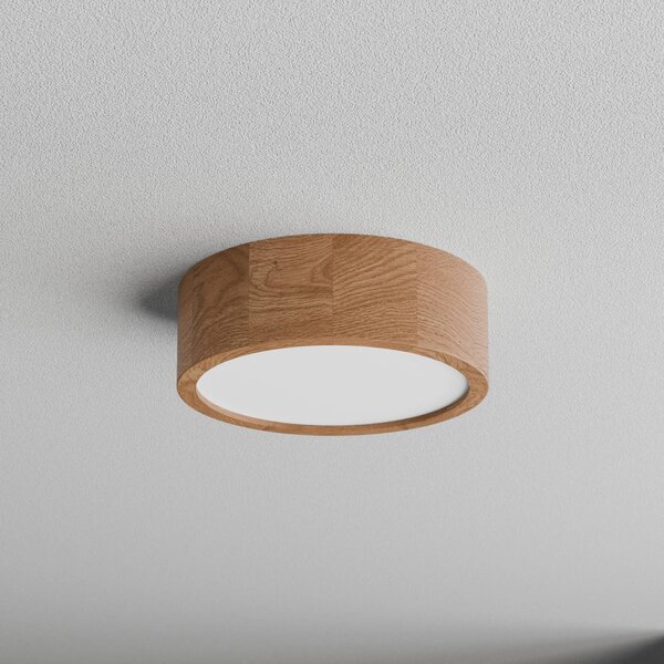 TEMAR LIGHTING Stropní světlo Cleo DR275, IP54, Ø 27,5 cm, dubové dřevo, E27, stmívatelný, Světlé dřevo, Koupelna, Dřevo