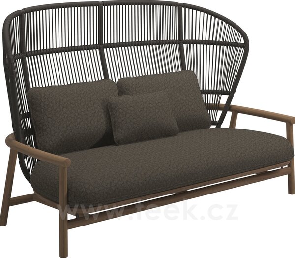 Gloster 2-místná pohovka s vysokou zádovou opěrkou Fern, Gloster, 175x92x116 cm, rám teak/hliník barva meteor, výplet lanko dekor Raven, sedáky kat. B barva dle vzorníku