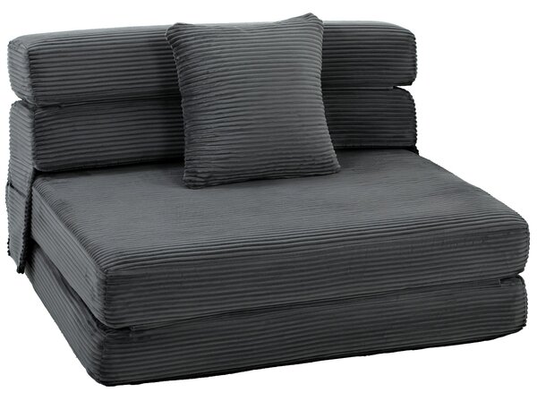 HOMCOM 2-in-1 Folding Sleeper Chair — Foldable Sofa Bed with Corduroy Upholstery, Padded Folding Mattress, Guest Floor Chair for Bedroom & Living Room