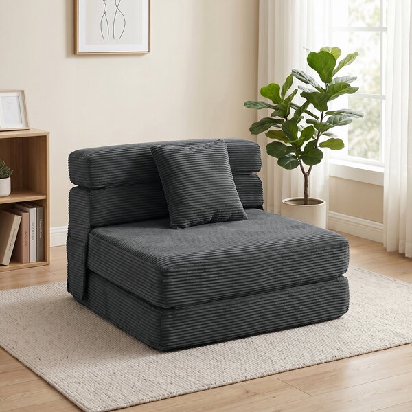HOMCOM 2-in-1 Folding Sleeper Chair — Foldable Sofa Bed with Corduroy Upholstery, Padded Folding Mattress, Guest Floor Chair for Bedroom & Living Room
