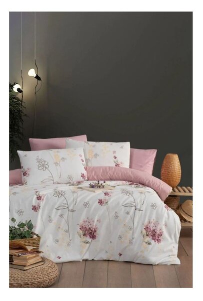 Bílo-růžové 3dílné prodloužené povlečení na jednolůžko s prostěradlem 160x220 cm Floral – Mila Home