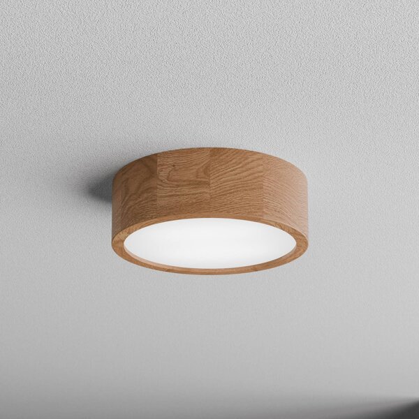 TEMAR LIGHTING Stropní světlo Cleo DR275, IP54, Ø 27,5 cm, dubové dřevo, E27, stmívatelný, Světlé dřevo, Koupelna, Dřevo