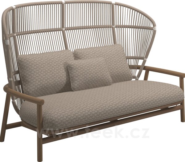 Gloster 2-místná pohovka s vysokou zádovou opěrkou Fern, Gloster, 175x92x116 cm, rám teak/hliník barva meteor, výplet lanko dekor Raven, sedáky kat. B barva dle vzorníku