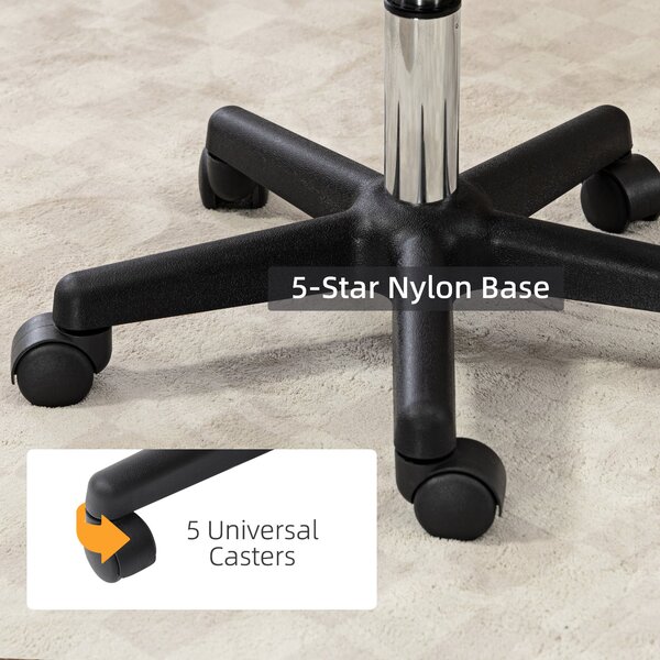HOMCOM Rolling Stool with Backrest, Height Adjustable (72–84 cm / 28.3–33.1 in), 360° Swivel Office/Salon/Massage Stool – Light Brown | Aosom
