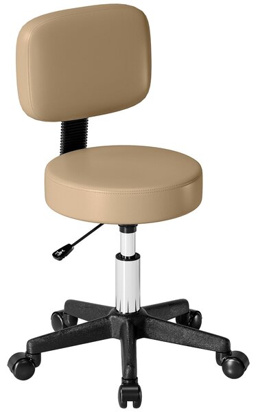 HOMCOM Rolling Stool with Backrest, Height Adjustable (72–84 cm / 28.3–33.1 in), 360° Swivel Office/Salon/Massage Stool – Light Brown | Aosom