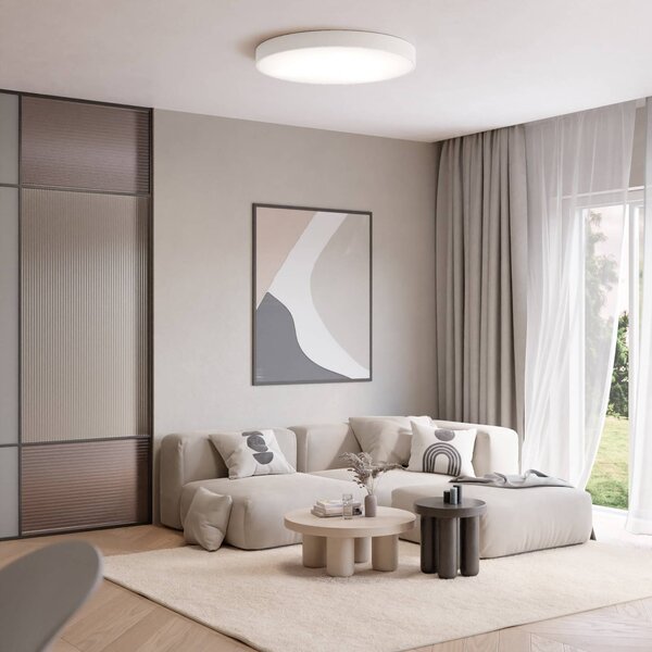 TEMAR LIGHTING Stropní svítidlo Cleo, Ø 60 cm, IP20, bílé, kov, E27, stmívatelný, Bílá / opál, Obývací pokoj / jídelna, Moderní