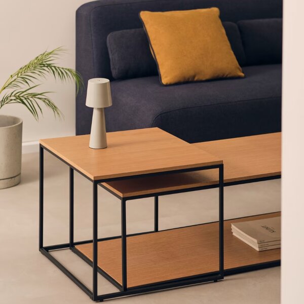 Set dvou dubových konferenčních stolků Kave Home Yoana 100x50/ 50x55 cm