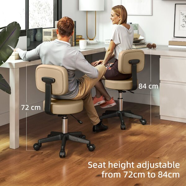 HOMCOM Rolling Stool with Backrest, Height Adjustable (72–84 cm / 28.3–33.1 in), 360° Swivel Office/Salon/Massage Stool – Light Brown | Aosom