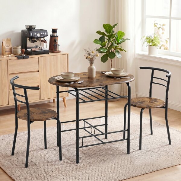 HOMCOM 3-Piece Dining Set – 31.5 in Table with 2 Chairs & Shelf, Rustic Brown, Ideal for Small Spaces | Aosom