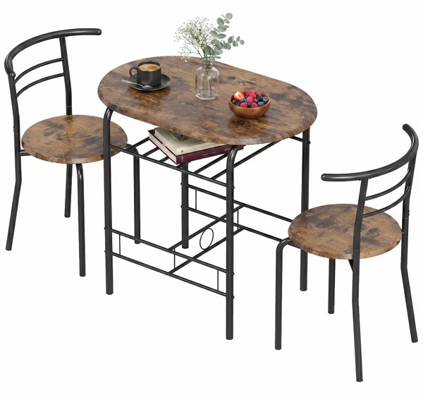 HOMCOM 3-Piece Dining Set – 31.5 in Table with 2 Chairs & Shelf, Rustic Brown, Ideal for Small Spaces | Aosom