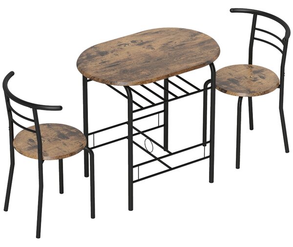 HOMCOM 3-Piece Dining Set – 31.5 in Table with 2 Chairs & Shelf, Rustic Brown, Ideal for Small Spaces | Aosom