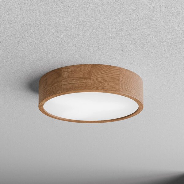 TEMAR LIGHTING Stropní světlo Cleo DR375, IP54, Ø 37,5 cm, dubové dřevo, E27, stmívatelný, Světlé dřevo, Koupelna, Dřevo