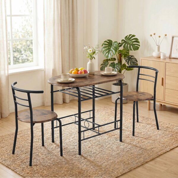 HOMCOM 3-Piece Dining Set – 31.5 in Table with 2 Chairs & Shelf, Rustic Brown, Ideal for Small Spaces | Aosom